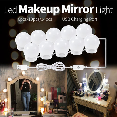 LED Makeup Mirror w/Hollywood Style Vanity Lights (Dimmable) - New Trend Gadgets