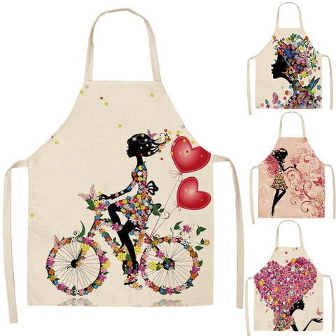 Cotton Linen Flower/Butterfly Girl Printed Kitchen Aprons - New Trend Gadgets