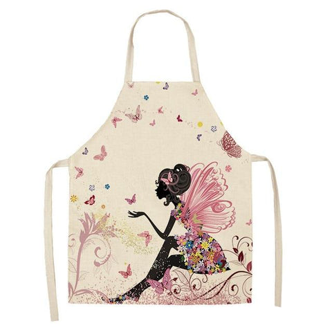 Cotton Linen Flower/Butterfly Girl Printed Kitchen Aprons - New Trend Gadgets