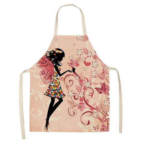 Cotton Linen Flower/Butterfly Girl Printed Kitchen Aprons - New Trend Gadgets